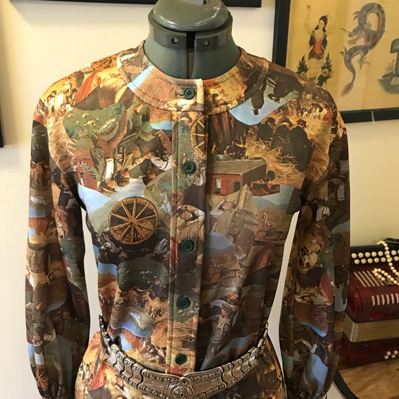 Vintage novelty Prairie print shirt dress - Picture 2 of 5